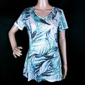 Miss Nikky V-neck Women Top Blue Green White Size S - NWT